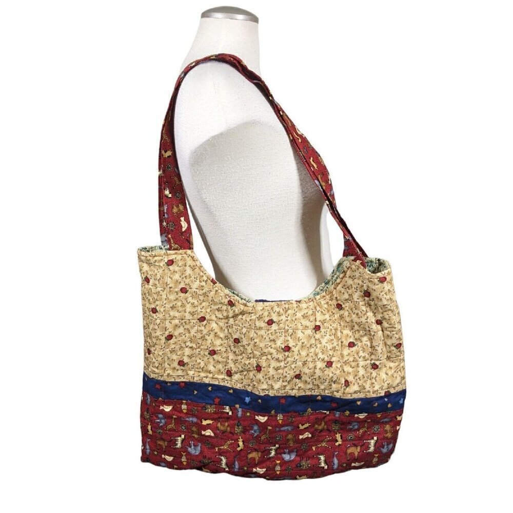 Quilted Patchwork Tote Bag Handmade Inner Pockets Hook Loop Closure Cottagecore - Picture 3 of 6